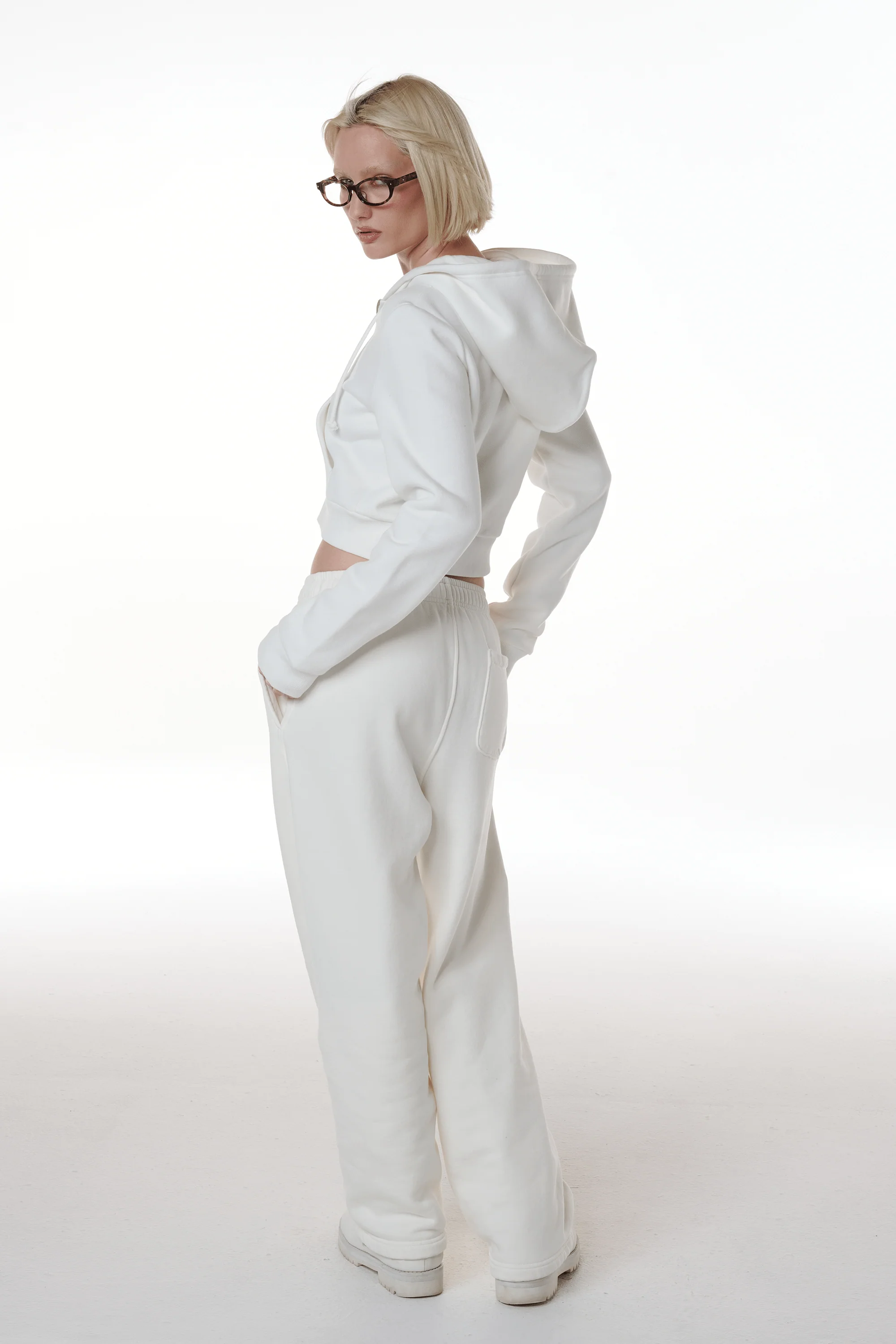 Cropped Zip Up Drawstring Hoodie - Image 8